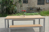 户外塑木休闲桌椅组合实木铸铝桌椅仿木庭院长凳桌子室外花园桌椅