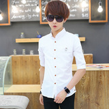 夏季青少年韩版修身短袖衬衫男士休闲中袖寸衫男薄款半截袖上衣潮