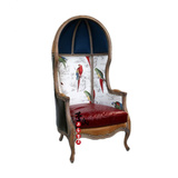 欧式新古典鹦鹉图案皮艺实木太空椅法式仿古铆钉客厅休闲椅沙发椅
