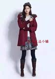 韩国原单保真15冬岛屿貉子毛连帽纯色休闲保暖中长款女式棉衣外套