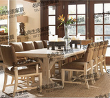 美式乡村实木长形餐桌 高档复古做旧1.6米餐台法式橡木餐桌椅组合