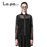 lapayp春季新品女网布外套  短款长袖棒球服上衣 黑色百搭薄款