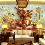 中式客厅电视背景墙纸个性3d立体玉雕浮雕壁纸无纺布无缝壁画麒麟