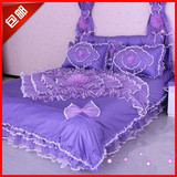 夏季韩式公主风蕾丝四件套花边床裙式床上用品1.8m床紫色纯棉被套
