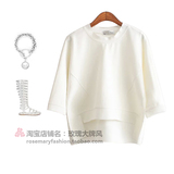 外贸原单女装七分袖T恤女 韩国学生短款宽松简约白色2016春装新款
