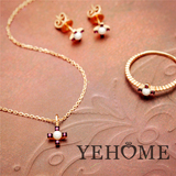 YEHOME韩国进口正品14k黄金 优雅小香风珍珠彩钻系列戒指项链耳钉