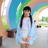 夏季新款韩版日系软妹可爱卡通猫咪防晒衣和服薄款短款外套学生女