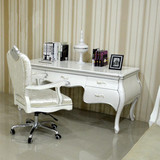 欧式书桌白色实木电脑桌椅子组合法式雕花办公桌新古典书房写字桌
