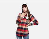 新款韩版学院风中长款加绒长袖格子衬衫休闲卫衣外套女