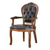 实木真皮餐椅欧式椅子新古典酒店美式麻将皮椅子会议书房咖啡椅子