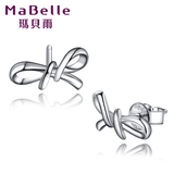 MaBelle/玛贝尔925纯银镀铂金耳钉蝴蝶结耳饰防过敏耳环日韩礼物