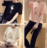 夏季韩国宽松大码圆领短袖T恤学生简约中长款18-24周岁打底衫女装
