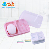 茶花肥皂盒塑料双格带盖创意欧式浴室防水便捷旅行沥水皂盒香皂盒