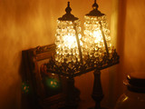 西洋古董收藏意大利老黄铜水晶桌面台灯玄关灯一对