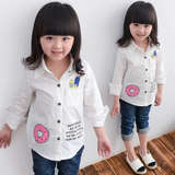 童装女童衬衫春装新款韩版中大童休闲上衣卡通长袖翻领纯棉白衬衣