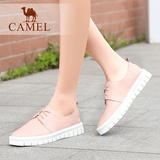 Camel/骆驼女鞋 春新款运动风 真皮圆头平跟系带单鞋 复古小白鞋