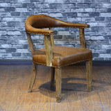 水曲柳实木拉丝宜家做旧复古休闲餐椅 美式皮布防古个性实木椅子
