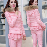 2015冬装新款韩版羽绒棉时尚套装棉衣套装休闲套装棉服三件套女潮