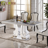 现代大理石餐桌韩式长方形餐台椅组合不锈钢白色底座家用家具热销