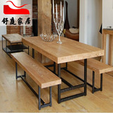 美式铁艺复古餐桌餐椅实木办公桌椅组合工作台会议桌书桌长凳椅子