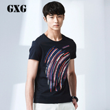 GXG男装T恤夏季新品 男士时尚藏青色条纹印花52144214
