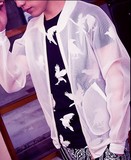 2015新款夏季韩版男女长袖防晒衣镂空透明网状男夹克衫外套情侣装
