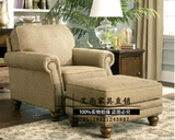 美式乡村实木沙发法式布艺沙发欧式简约现代单人沙发复古麻布沙发