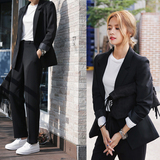 韩国代购2016春季新款韩版时尚休闲小西装外套哈伦裤两件套套装女