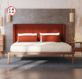 北欧宜家实木软靠床简约现代小卧室婚庆床1.5米1.8米橡木胡桃木床