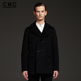 C＇N＇C男装专柜正品冬季新款中长款纯色羊绒羊毛双排扣毛呢大衣