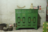 新中式古典做旧仿古家具实木榆木鞋柜玄关柜储物柜彩漆复古家具