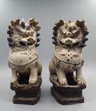 老瓷器清代民国狮子蜡台一对均有残特价处理古董古玩瓷器收藏