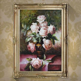 欧式客厅餐厅玄关卧室挂画有框装饰画手工手绘油画玫瑰花卉DL556