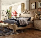 美式乡村实木复古方床 欧式奢华古典雕花双人床婚床 法式实木床