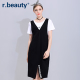 r．beauty新款大码女装夏韩版时尚字母开叉背带连衣裙子r16B6840