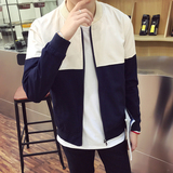 2016春秋季男装夹克青少年拼接潮款外套韩版棒球领外套短款男衣服