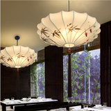 中式手绘荷叶餐厅复古吊灯客厅创意米白灯笼茶楼酒店过道楼梯吊灯