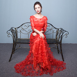 婚礼礼服2016夏季新娘结婚敬酒服红色长款礼服韩式宴会显瘦晚礼服