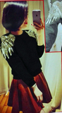 2016年 韩国东大门时尚个性翅膀亮片宽松休闲百搭长袖T恤卫衣女潮