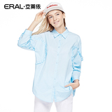 艾莱依韩版长袖POLO领2016春装新款衬衫女 中长款ERAL31009-ECAA
