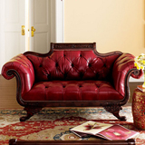 新款美式新古典客厅实木皮质双人沙发欧式别墅个性时尚多人沙发椅