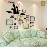 立体墙贴卡通照片相框墙爱心3D客厅卧室沙发亚克力墙壁贴饰小猫咪