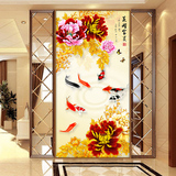 中式玄关壁画牡丹家和过道走廊客厅卧室背景墙装饰画壁纸墙贴