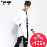Yaluo个性时尚风衣中长款衬衫男潮韩版薄款白色宽松衬衣夏季外套