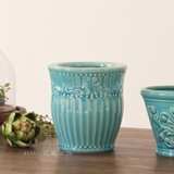 欧式蓝色复古陶瓷花瓶插花美式新古典地中海家居客厅餐桌台面