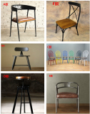 美式复古做旧工业风餐椅铁艺实木带坐垫办公桌椅子创意带扶手吧椅
