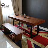 美式乡村loft工业实木桌长方形复古铁艺会议办公桌大板桌原木餐桌