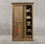 法式仿古家具 欧式美式实木两门可移动推拉门餐边柜 书柜 衣柜
