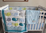 外贸出口美国原单蓝色鲸鱼波波婴儿床品套装分片床围婴儿被五件套