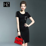 hz2016夏季新款女装OL通勤气质连衣裙时尚复古修身显瘦裙子小黑裙